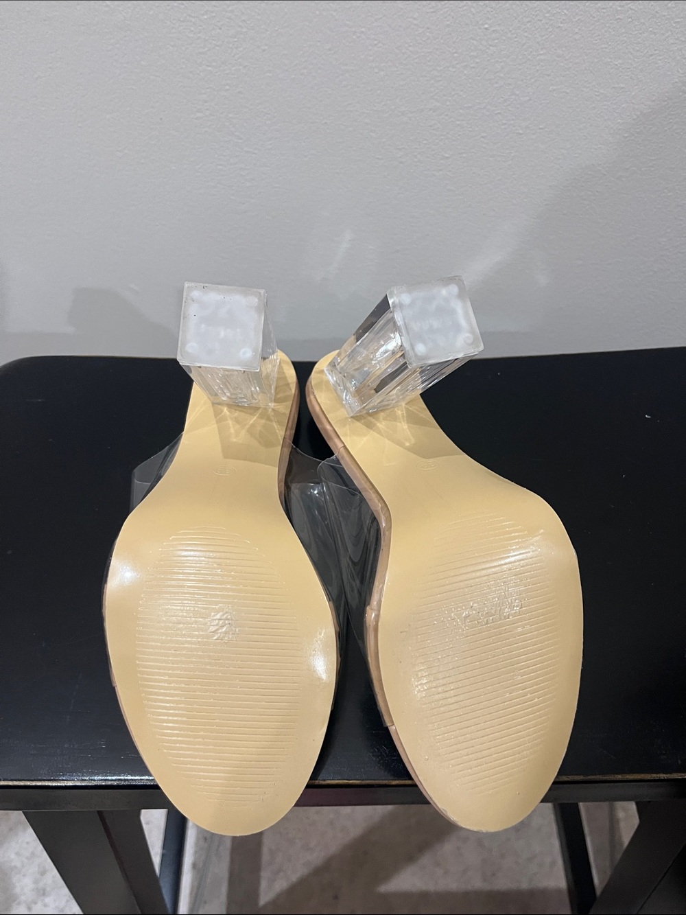 Nude Clear Strap Block Heel Mules - Picture 8 of 10